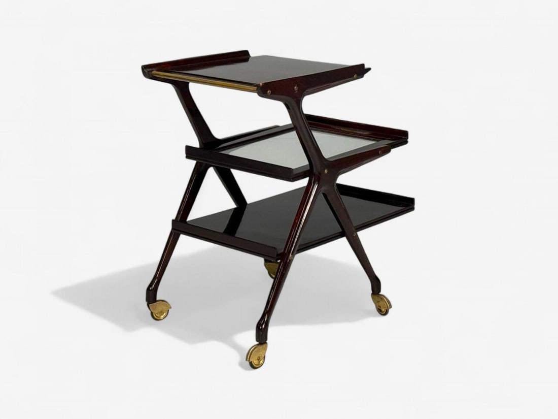 Ico Parisi Style, Italian Modern, Wood, Brass, Glass, Bar Cart, Italy, 1950s - 8