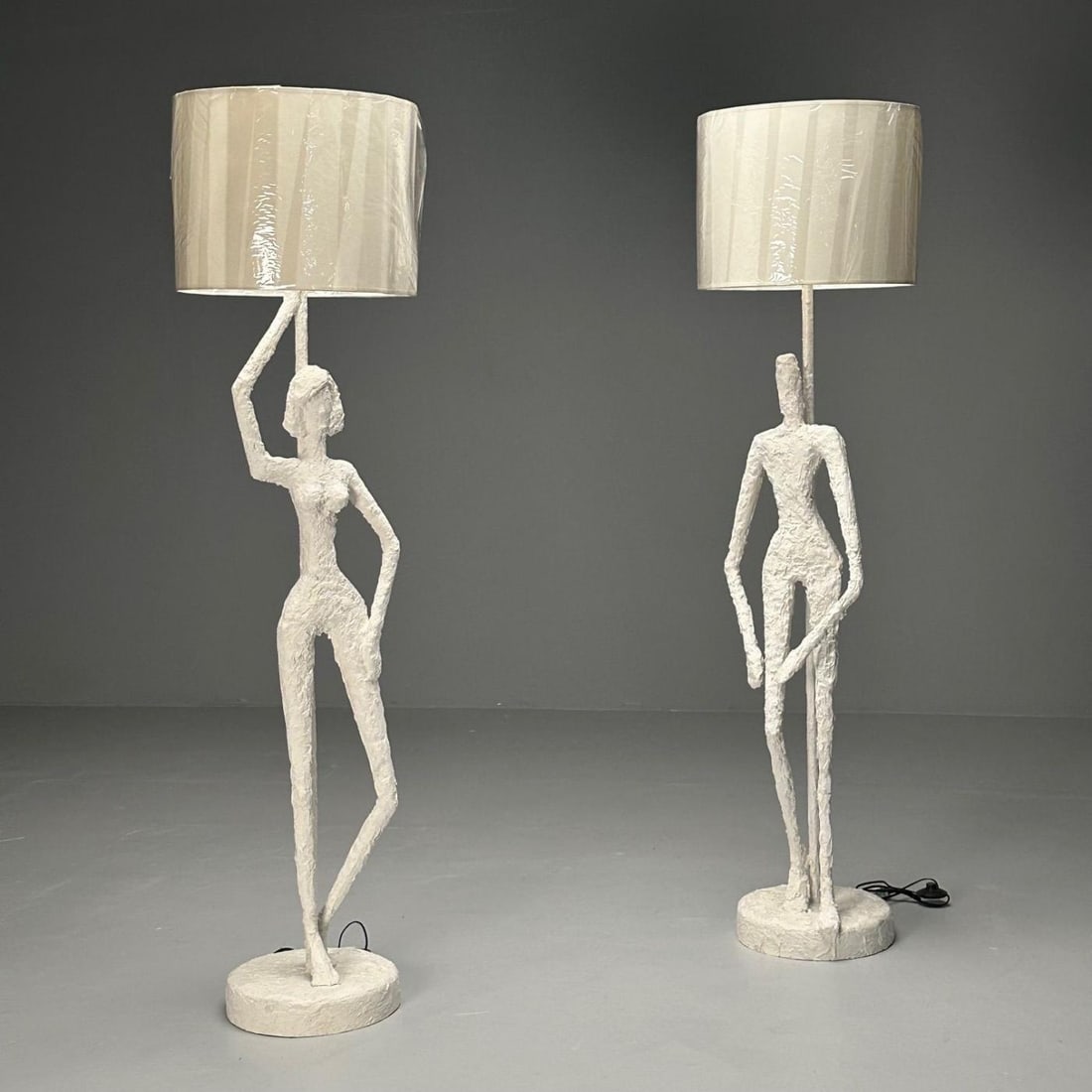 Giacometti Inspired, Contemporary, Floor Lamps, White Plaster, Wood, 2024 - 12
