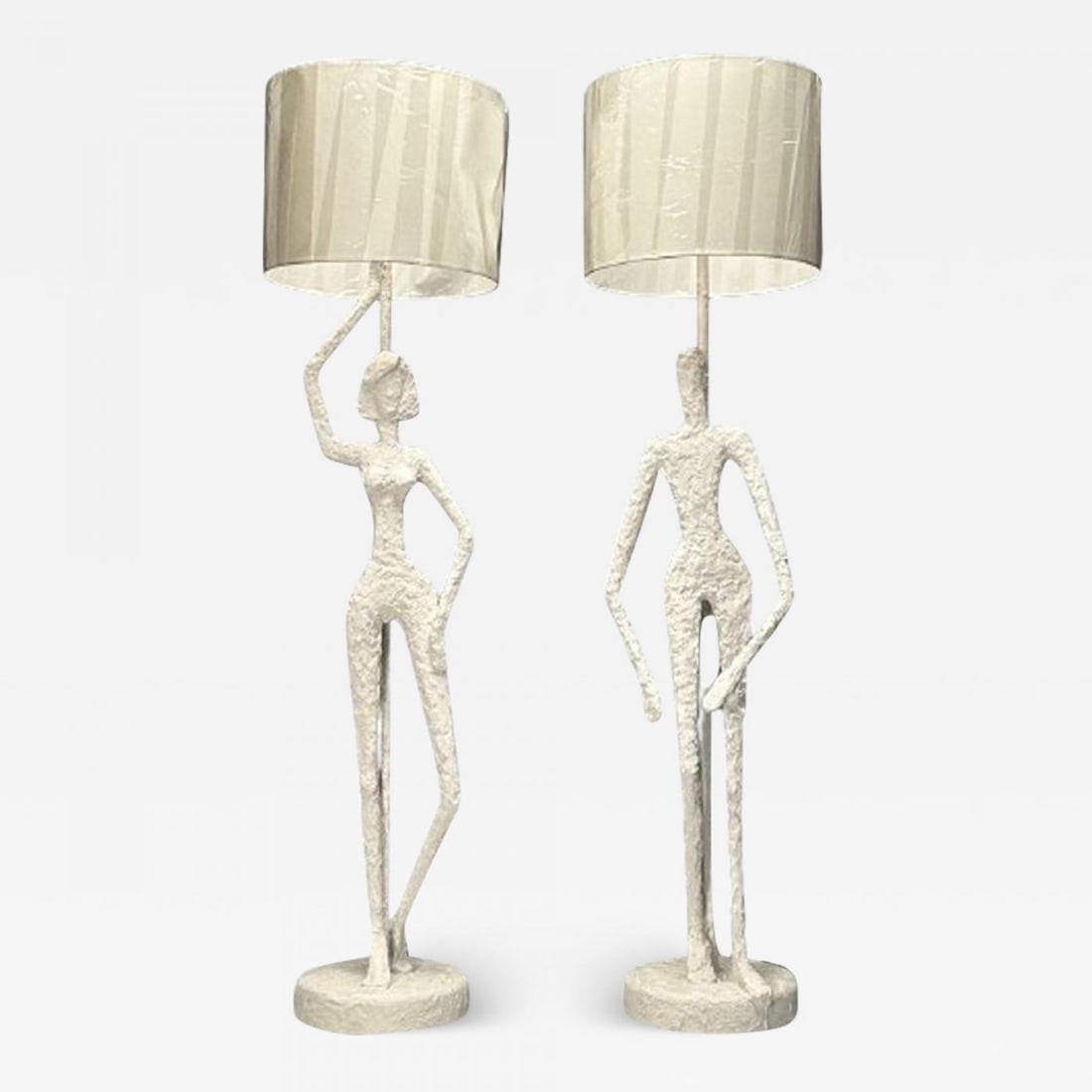 Giacometti Inspired, Contemporary, Floor Lamps, White Plaster, Wood, 2024 - 2