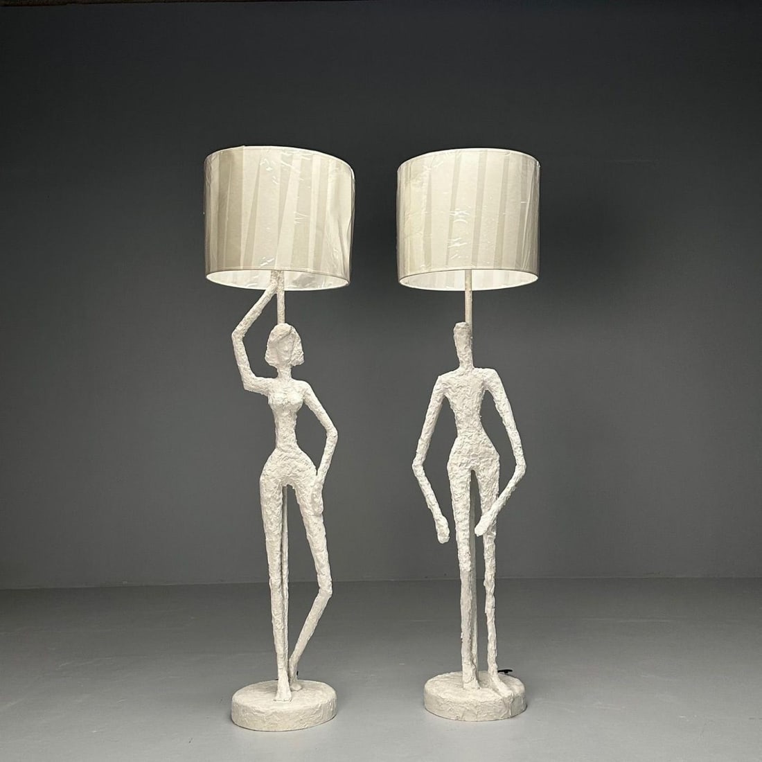 Giacometti Inspired, Contemporary, Floor Lamps, White Plaster, Wood, 2024 - 4