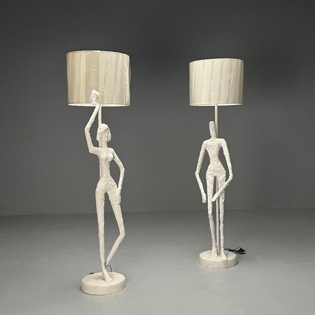Giacometti Inspired, Contemporary, Floor Lamps, White Plaster, Wood, 2024 - 5