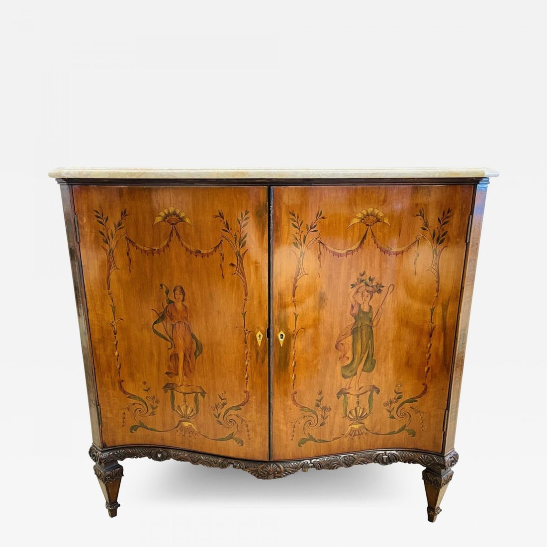 Edwardian Adams Style Marble-Top Curved Front Finely Detailed Commode - 2