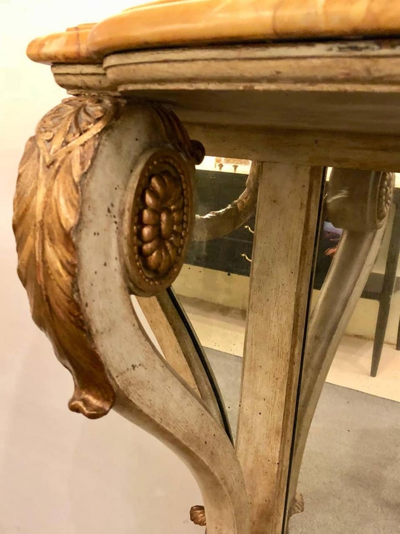Neoclassical Style Marble-Top Bowed Table Mirrored Back Gilded Dolphin Accents - 6