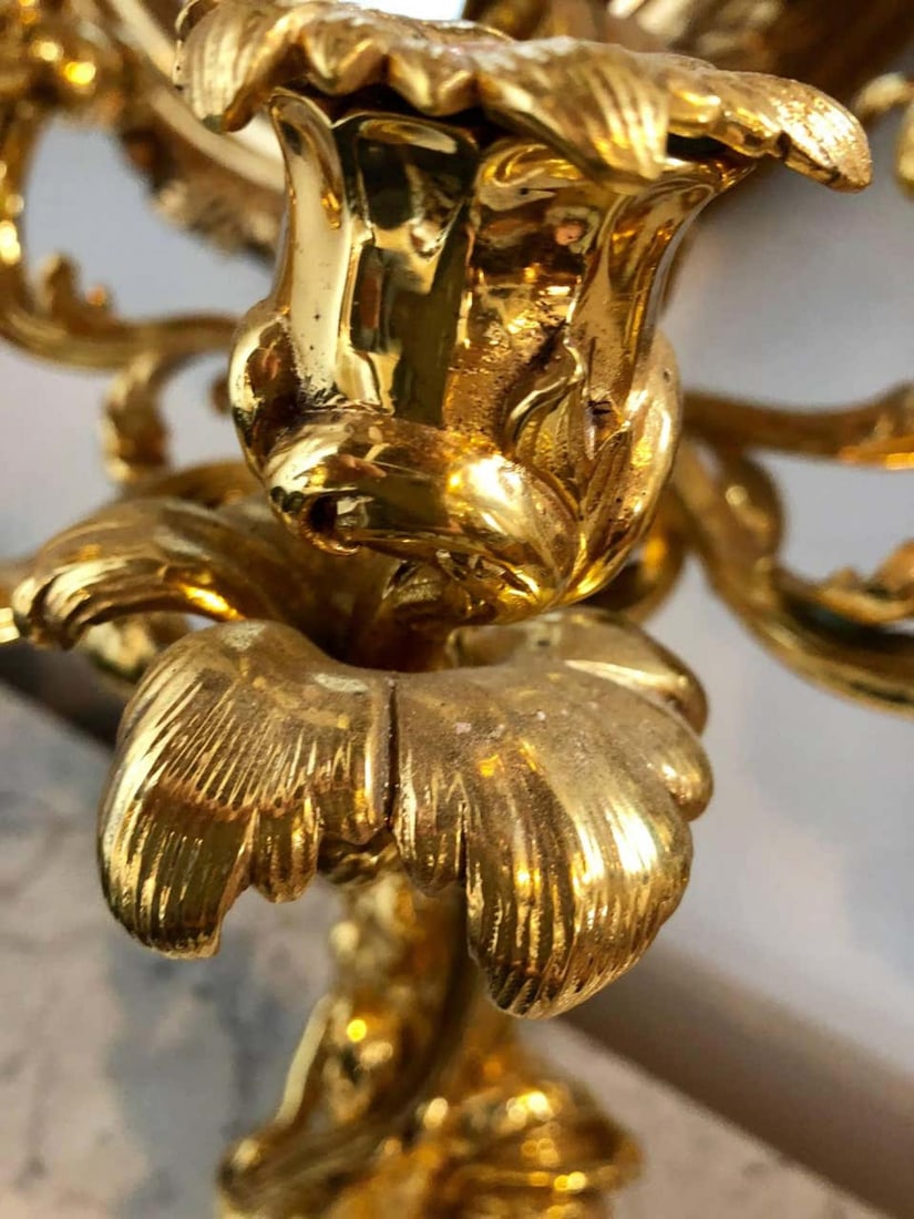 Pair of 19th Century Bronze 24-Carat Gold-Plated Six-Arm Figural Candelabras - 4