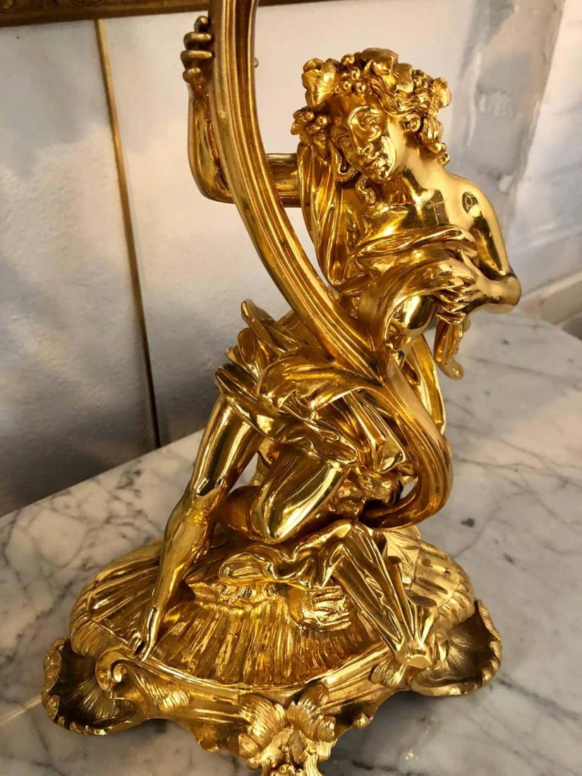 Pair of 19th Century Bronze 24-Carat Gold-Plated Six-Arm Figural Candelabras - 5