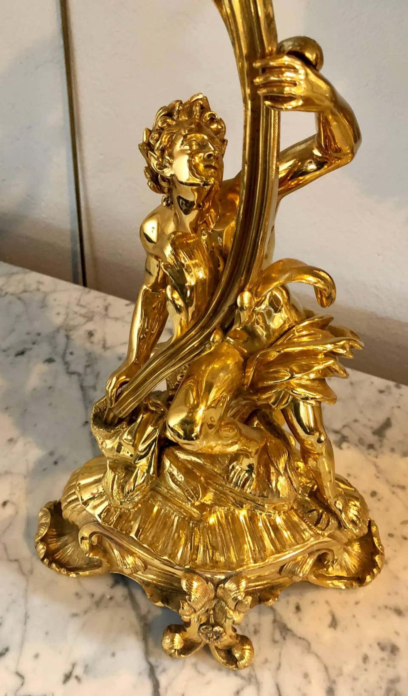 Pair of 19th Century Bronze 24-Carat Gold-Plated Six-Arm Figural Candelabras - 6