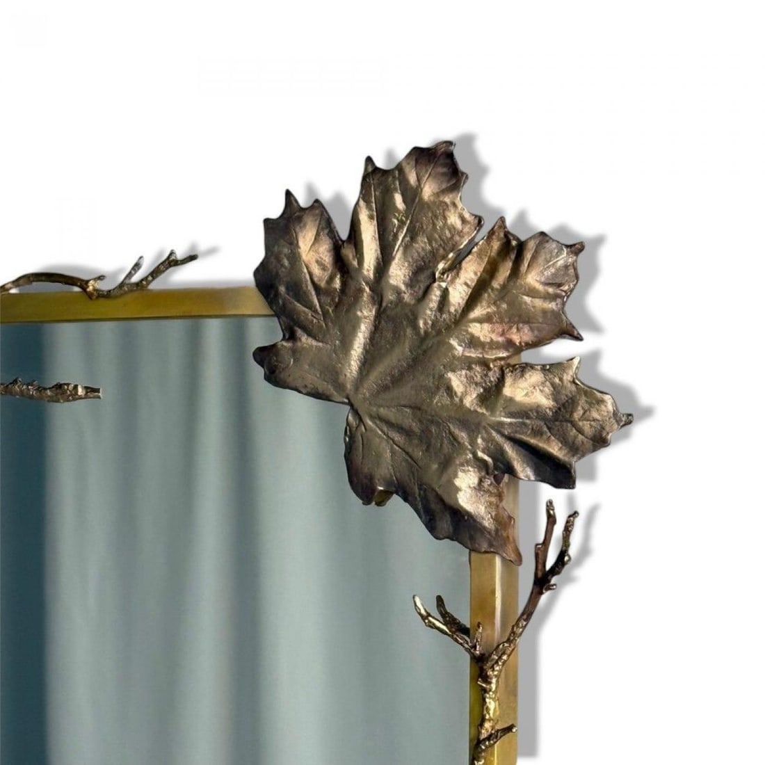 Modern Trapezoidal Bronze Wall Mirrors, Branch and Leaf Motif, France, 21st C. - 10