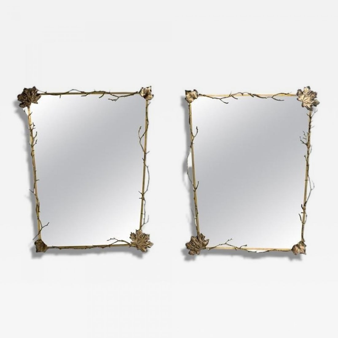 Modern Trapezoidal Bronze Wall Mirrors, Branch and Leaf Motif, France, 21st C. - 2