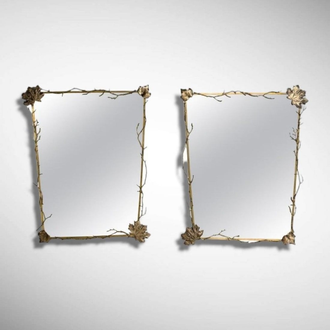 Modern Trapezoidal Bronze Wall Mirrors, Branch and Leaf Motif, France, 21st C. - 3