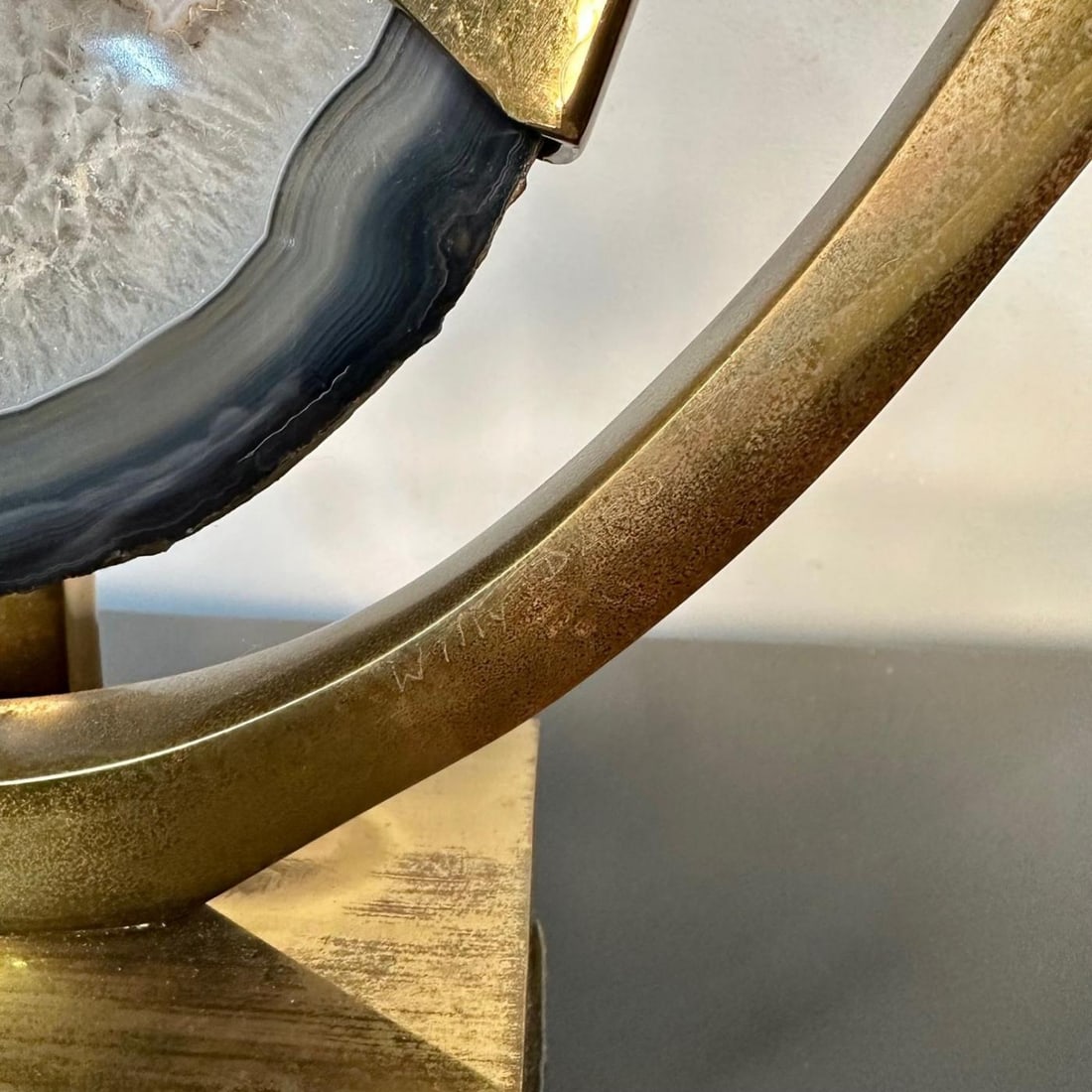 Mid-Century Modern Signed Willy Daro Bronze, Agate Sculptural Table Lamp, 1970s - 6