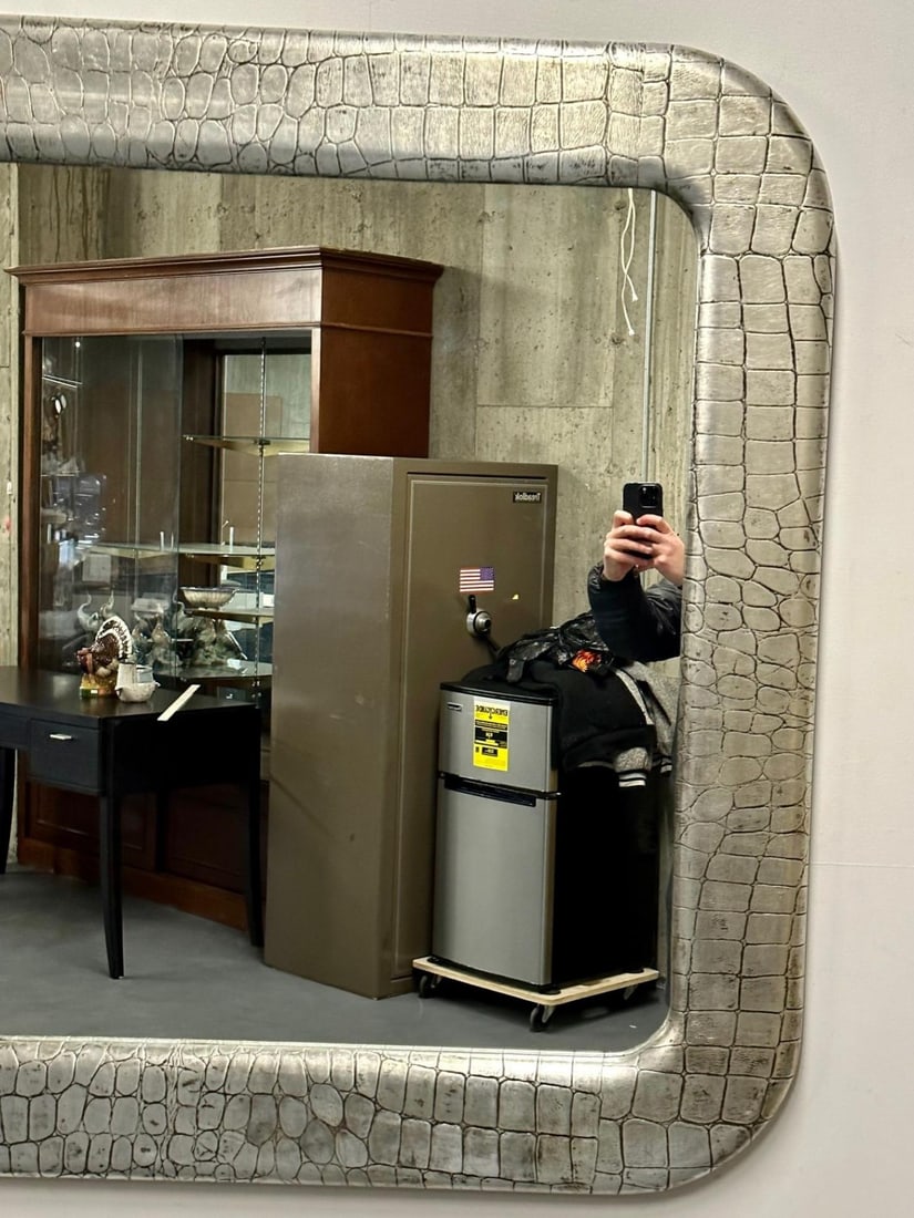 Mid-Century Modern Wall Mirror, Embossed Crocodile Leather, Baughman for Coggin - 10