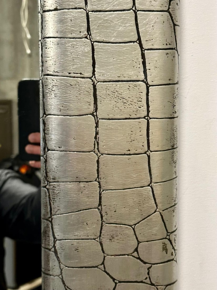 Mid-Century Modern Wall Mirror, Embossed Crocodile Leather, Baughman for Coggin - 5