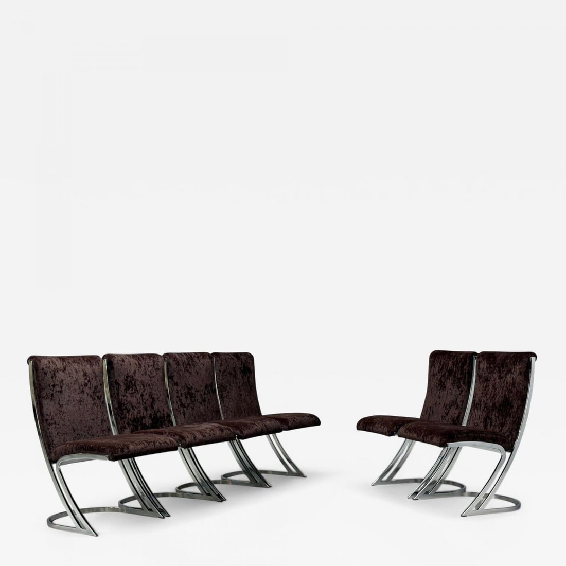 Pierre Cardin, Chromed Metal, Velvet, Six Dining Chairs, USA, 1970s - 2