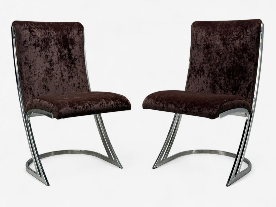 Pierre Cardin, Chromed Metal, Velvet, Six Dining Chairs, USA, 1970s - 4