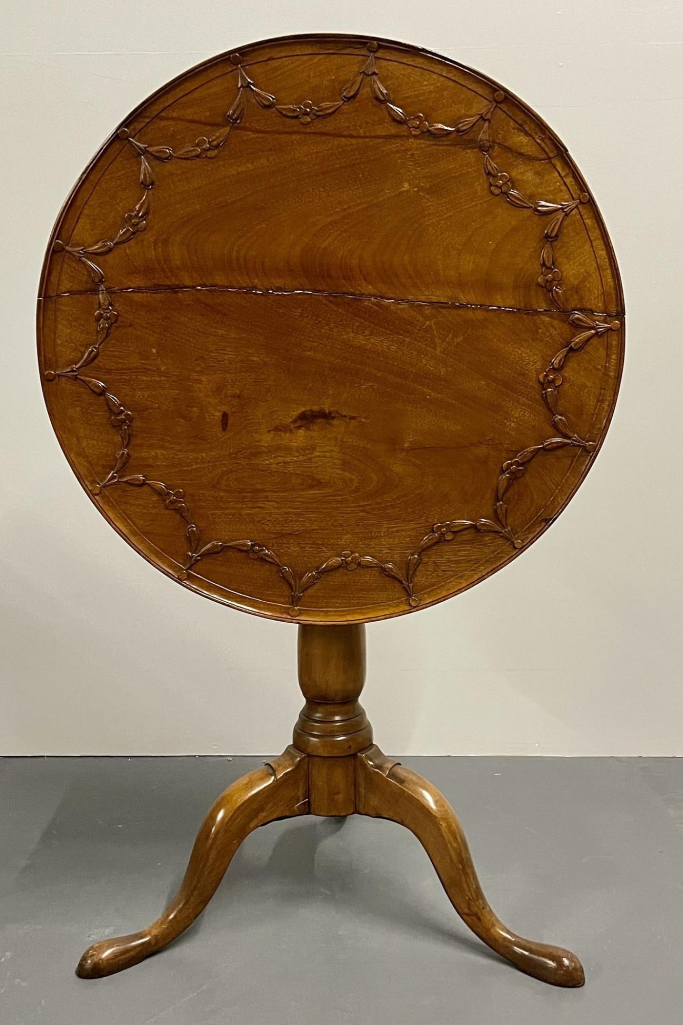 19th Century American Pie Crust Table, Tilt Top, Solid Wood Carved. - 3