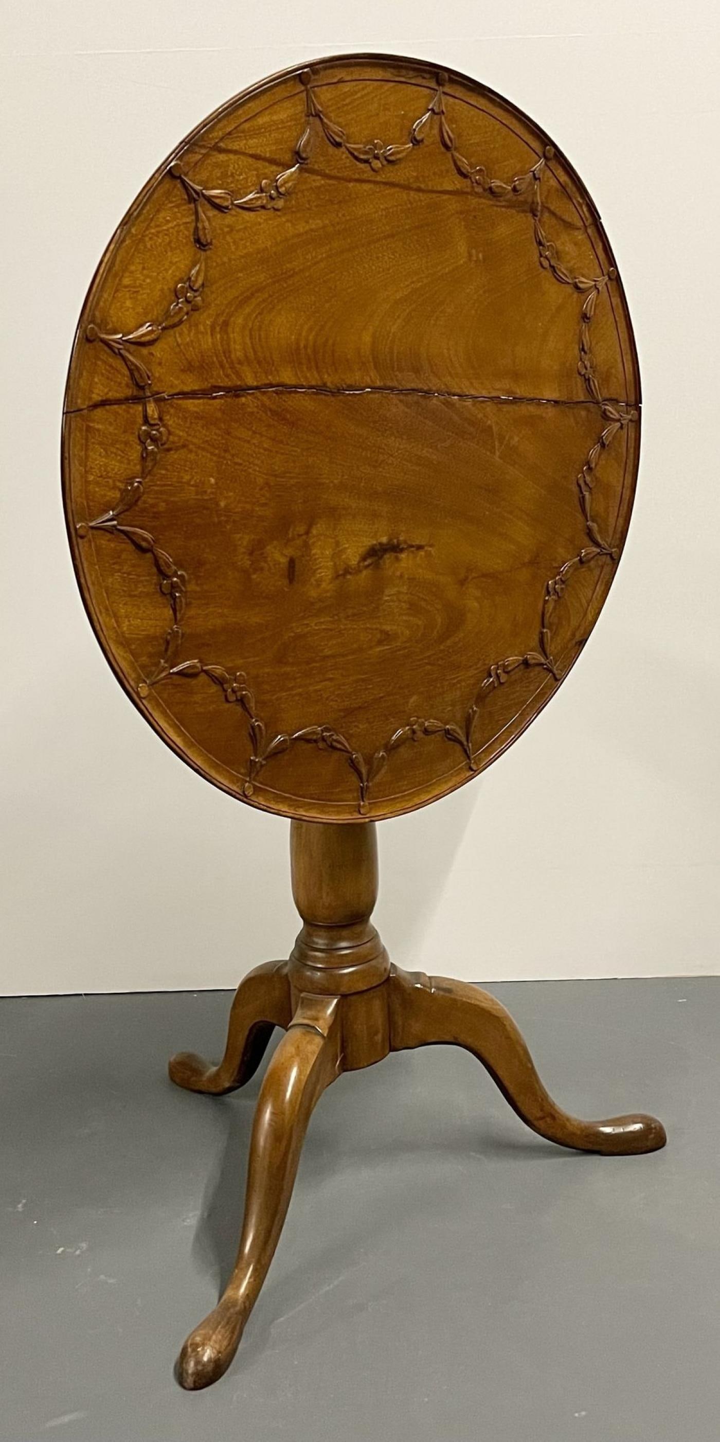 19th Century American Pie Crust Table, Tilt Top, Solid Wood Carved. - 5