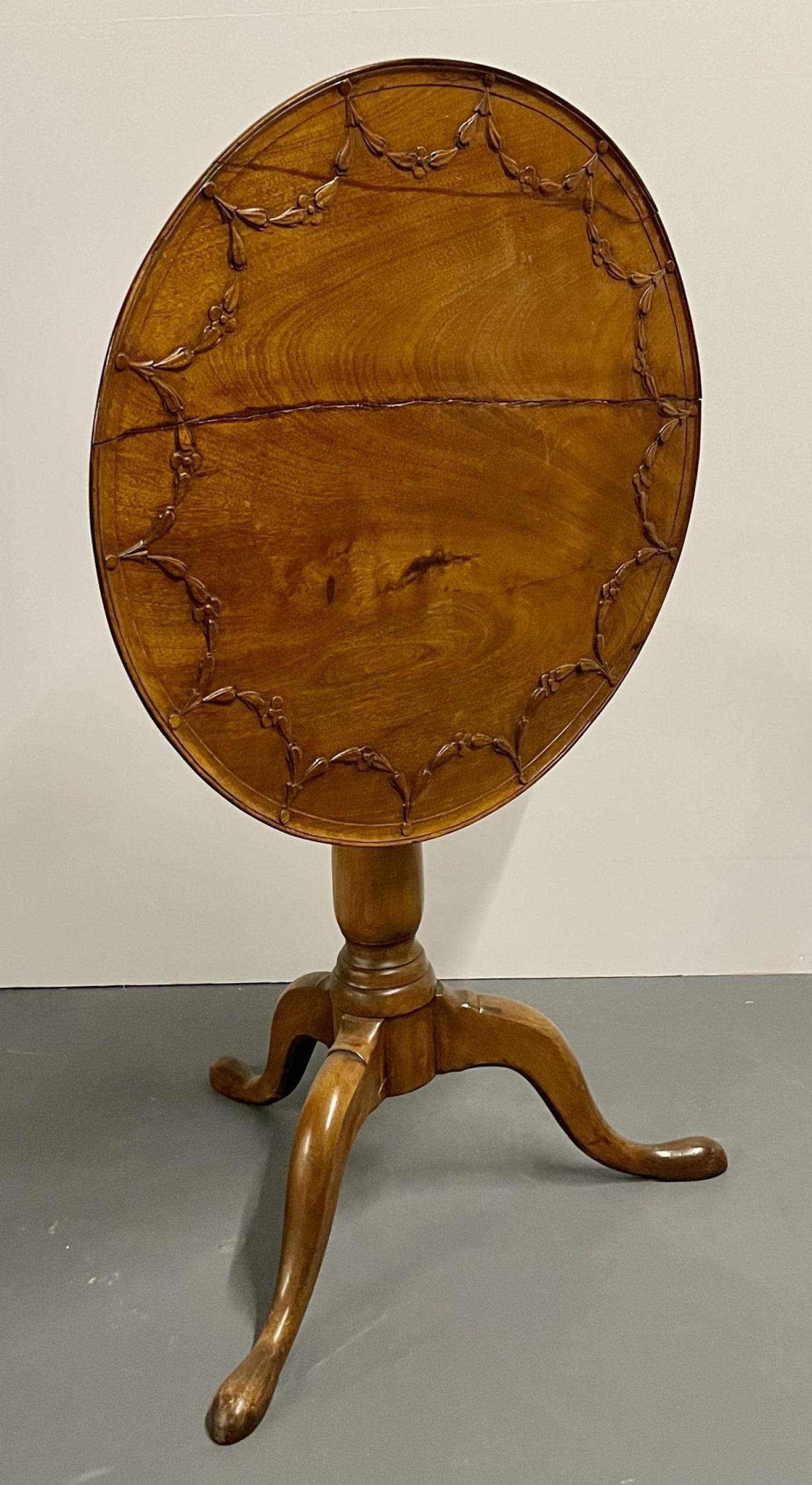 19th Century American Pie Crust Table, Tilt Top, Solid Wood Carved. - 7