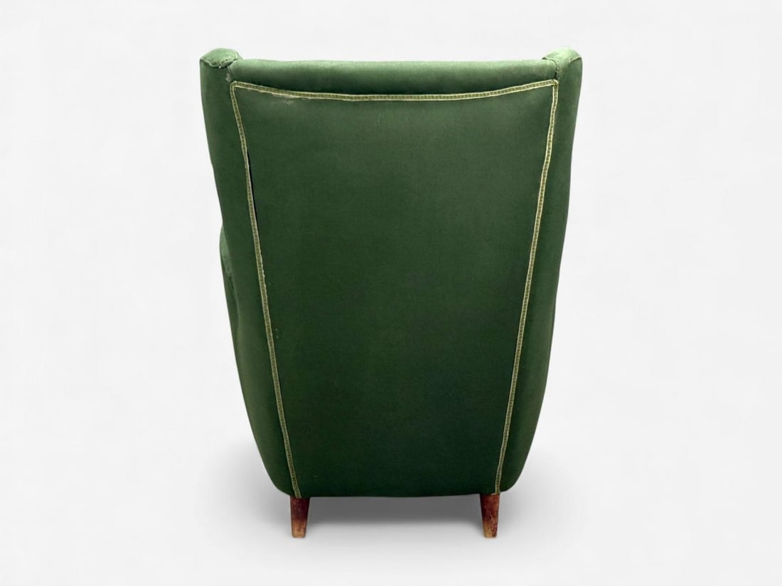 Melchiorre Bega attr., Dark Green Fabric, Wood, Lounge Chair, Italy, 1950s - 12