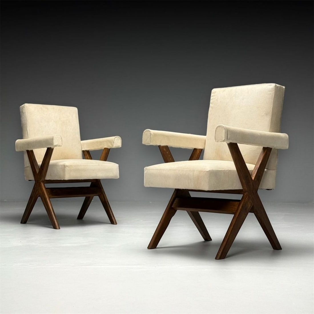 Pierre Jeanneret, French Mid-Century Modern, Upholstered Arm Chairs, Cowhide - 3