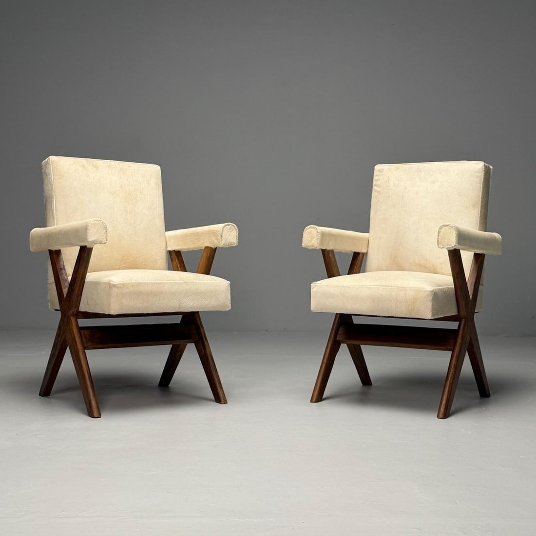 Pierre Jeanneret, French Mid-Century Modern, Upholstered Arm Chairs, Cowhide - 4