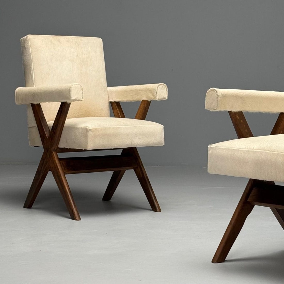 Pierre Jeanneret, French Mid-Century Modern, Upholstered Arm Chairs, Cowhide - 5