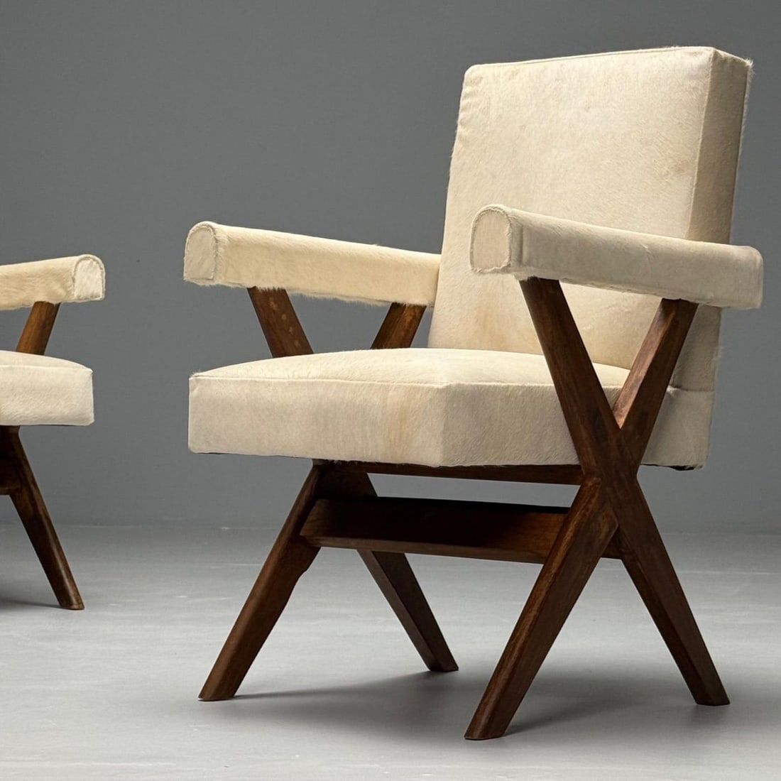 Pierre Jeanneret, French Mid-Century Modern, Upholstered Arm Chairs, Cowhide - 6