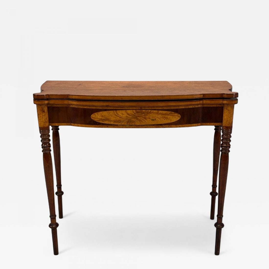 American Sheraton, Mahogany, Tulipwood, Serpentine Inlaid Card Table, USA, 1810 (1 of 12)