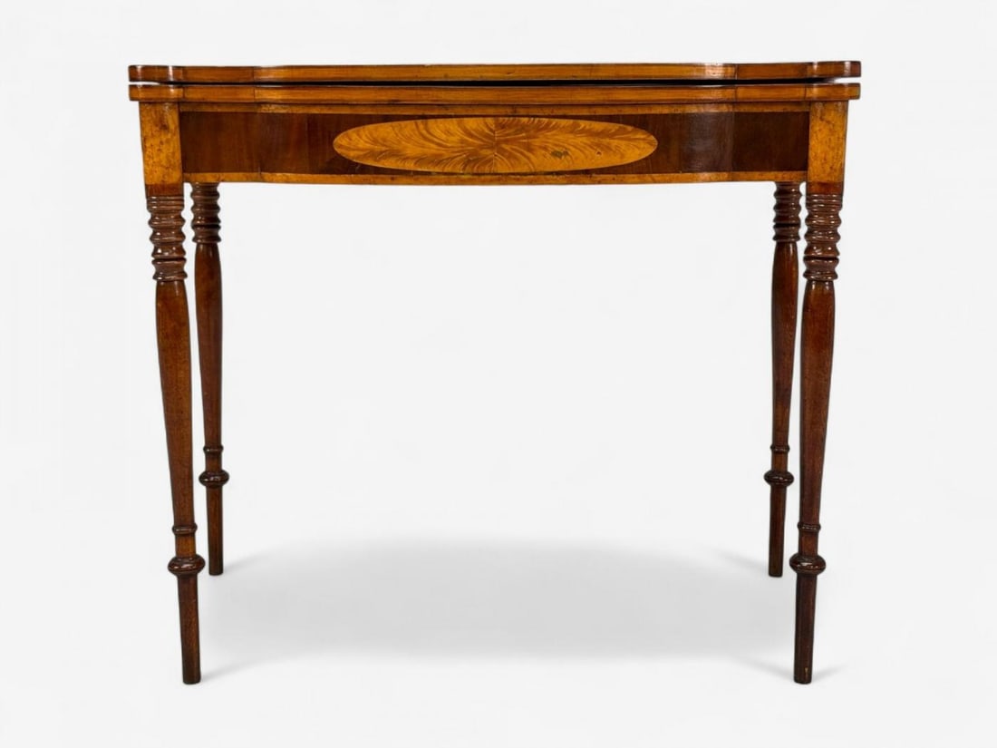 American Sheraton, Mahogany, Tulipwood, Serpentine Inlaid Card Table, USA, 1810 - 3