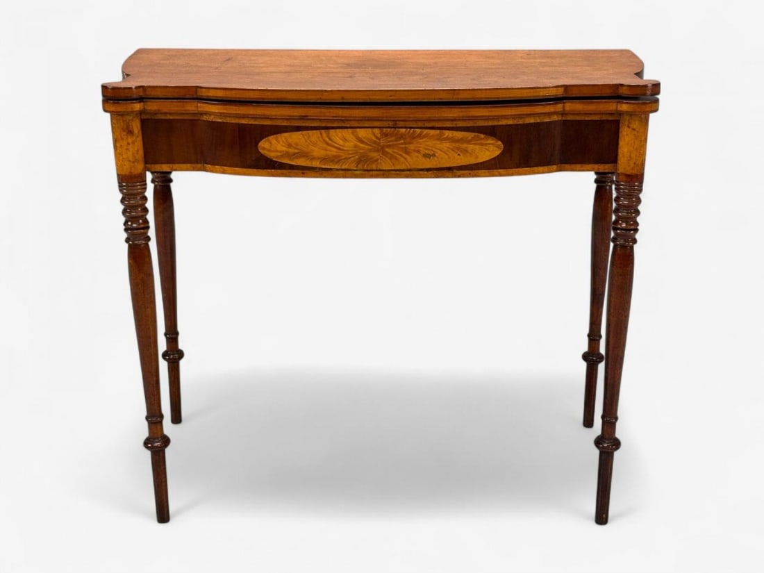 American Sheraton, Mahogany, Tulipwood, Serpentine Inlaid Card Table, USA, 1810 - 4