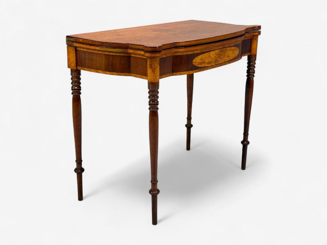 American Sheraton, Mahogany, Tulipwood, Serpentine Inlaid Card Table, USA, 1810 - 5