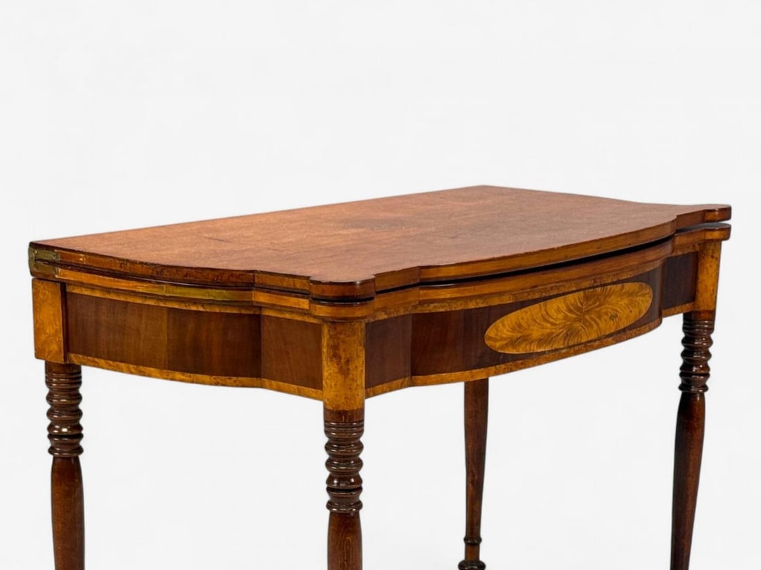 American Sheraton, Mahogany, Tulipwood, Serpentine Inlaid Card Table, USA, 1810 - 6