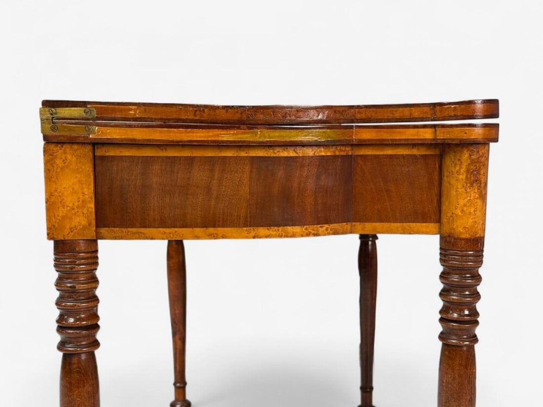 American Sheraton, Mahogany, Tulipwood, Serpentine Inlaid Card Table, USA, 1810 - 9