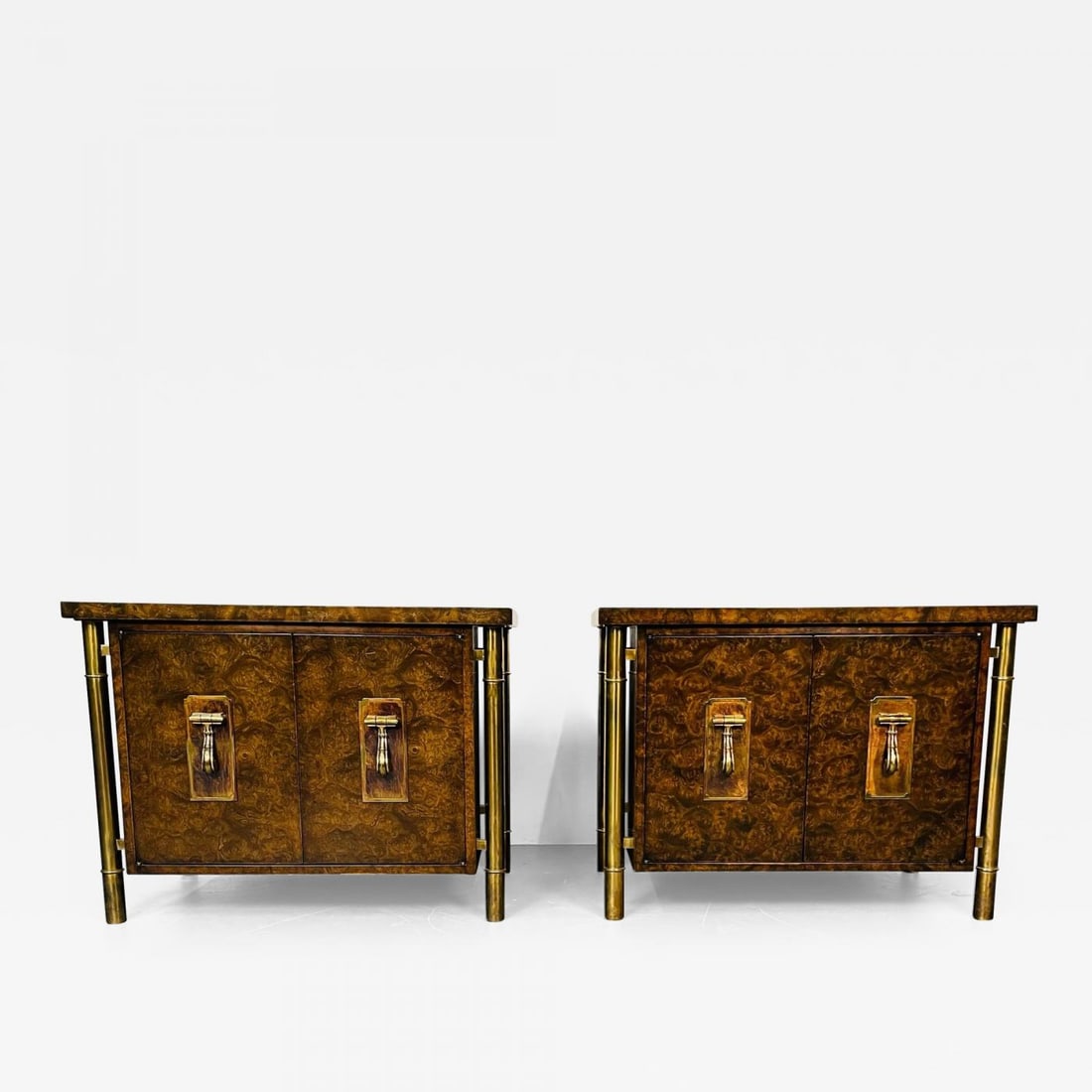 Pair Mid-Century Modern Mastercraft Nightstands, Floating Cabinets in Elm, Brass (1 of 12)