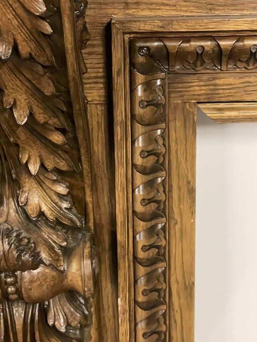 A Louis XVI Style Carved Mantle, Fireplace Surround, Solid Wood Carved, Oak - 11