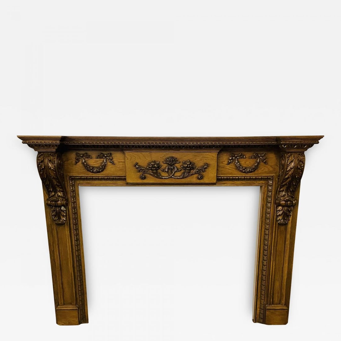 A Louis XVI Style Carved Mantle, Fireplace Surround, Solid Wood Carved, Oak - 2