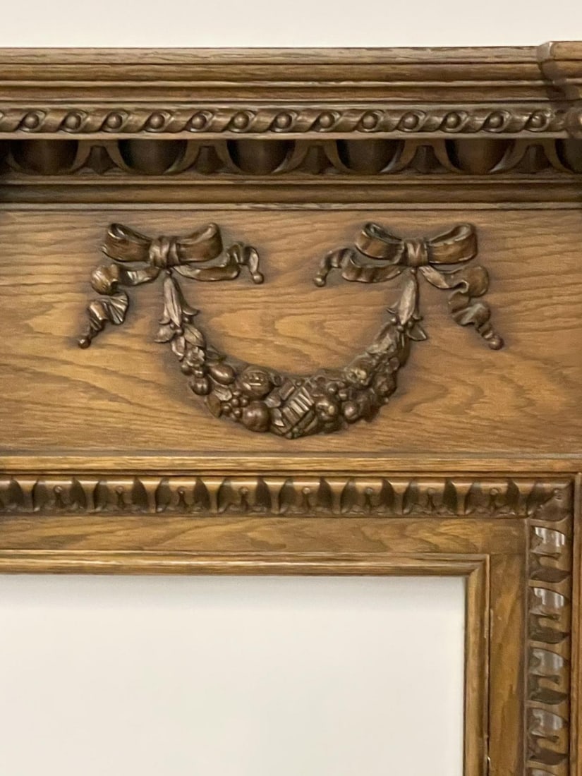 A Louis XVI Style Carved Mantle, Fireplace Surround, Solid Wood Carved, Oak - 4