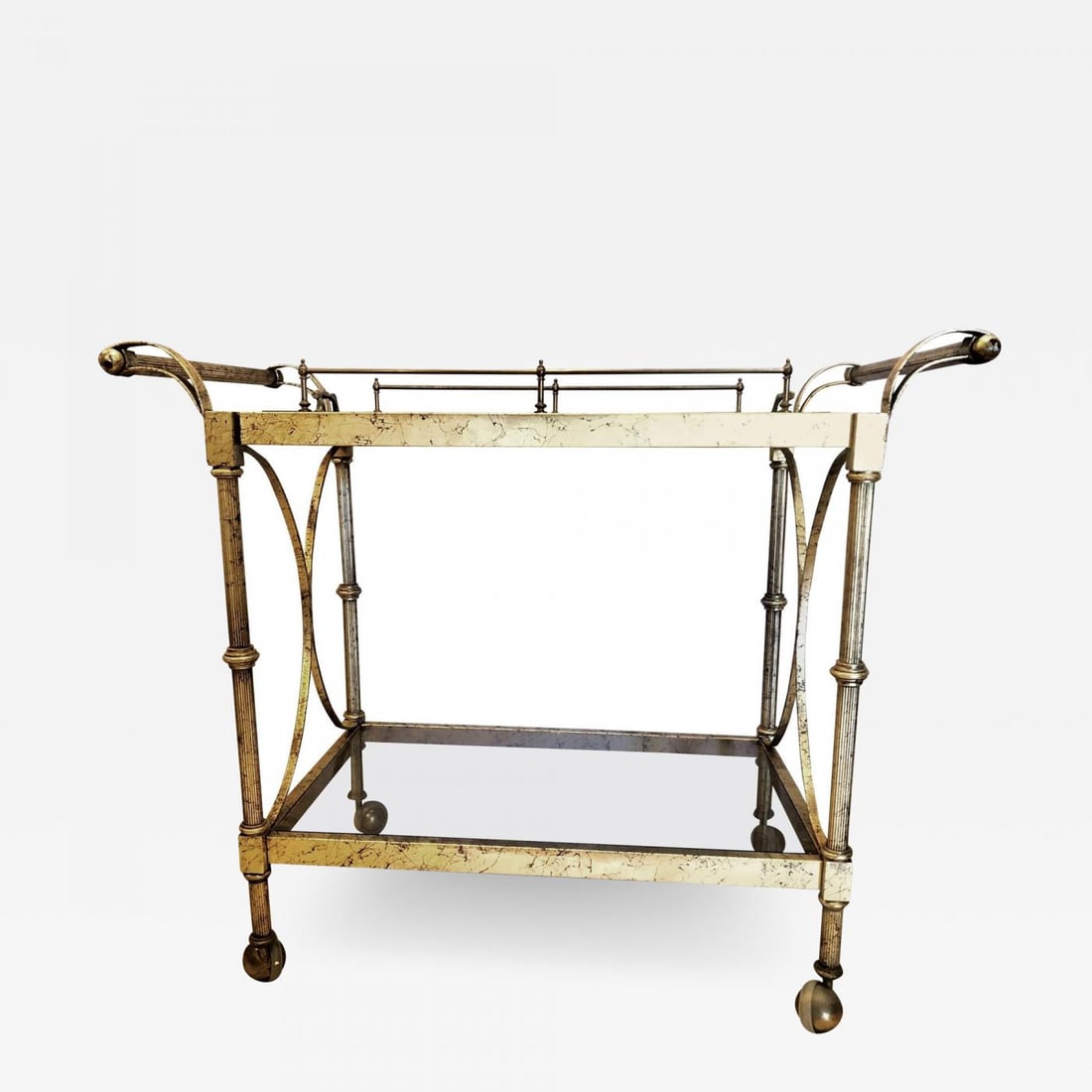 Hollywood Regency Two-Tier Serving Cart in a Faux Marbleized Design - 2
