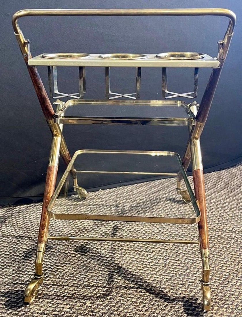 Mid-Century Modern Bar Cart, Teak and Brass - 7