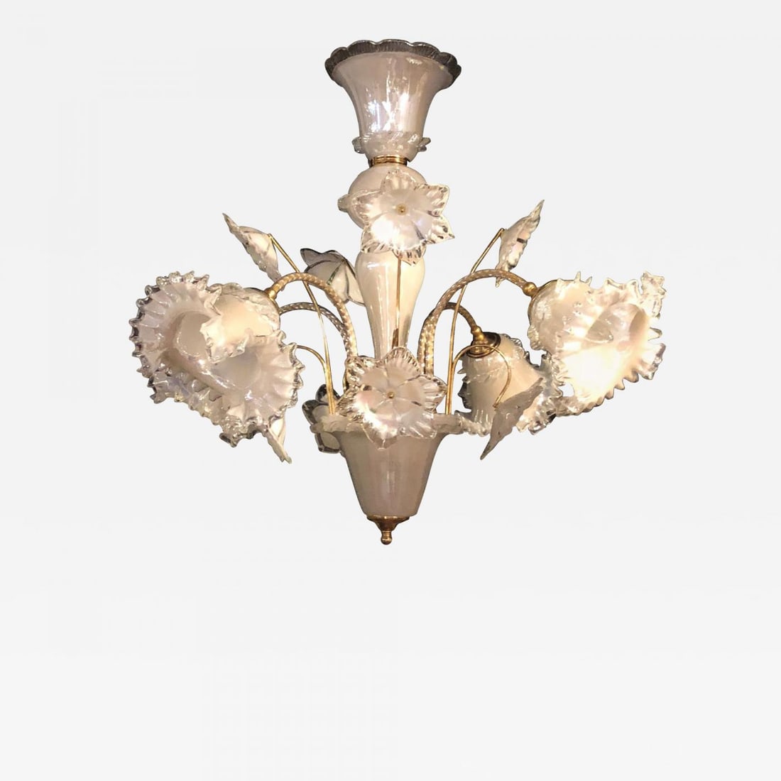 Italian Murano Glass Tulip Form Chandelier: Title: Italian Murano Glass Tulip Form Chandelier Description: An Italian Murano glass tulip form chandelier. We have three of these fine chandeliers in different colors. The lower pot or vase base ha