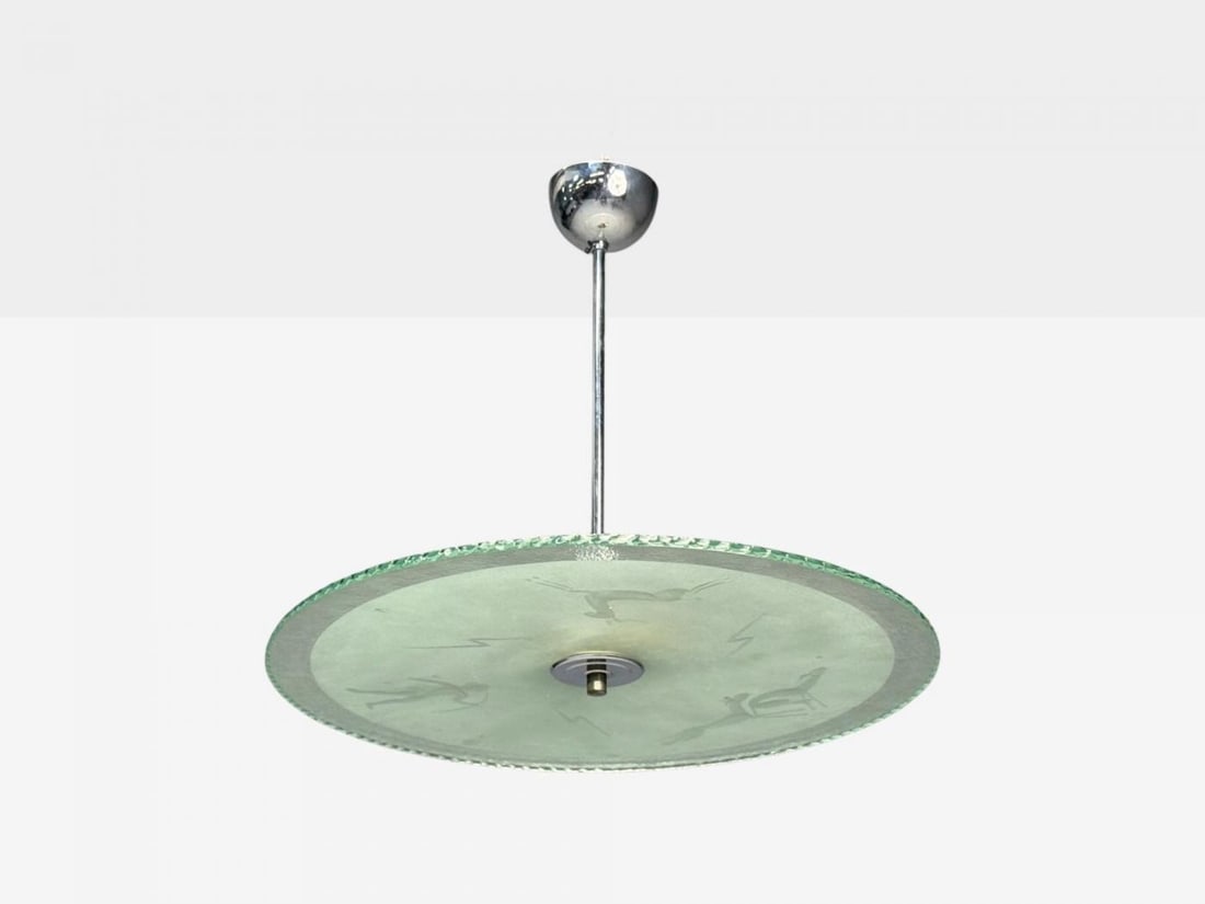 Swedish Modern, Raw Glass, Metal, Pendant Light, Sweden, 1940s - 3