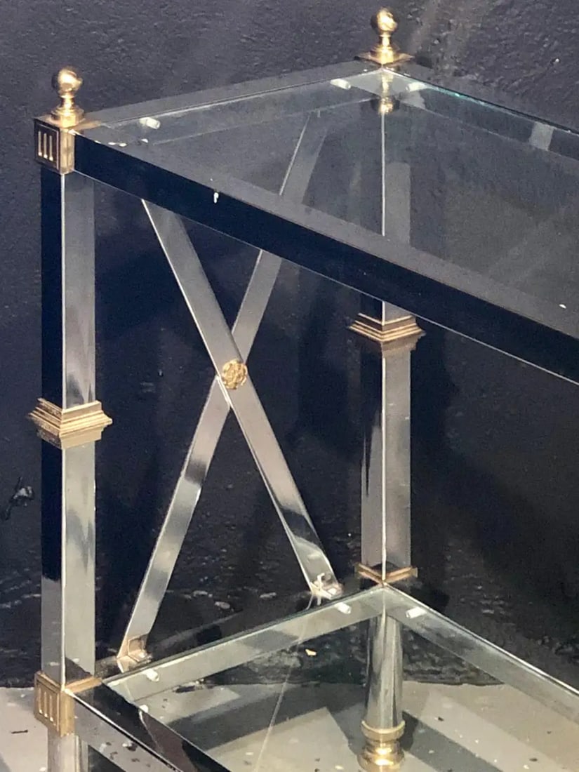 Hollywood Regency Style Console / TV Table Steel and Brass Jansen Fashioned - 11