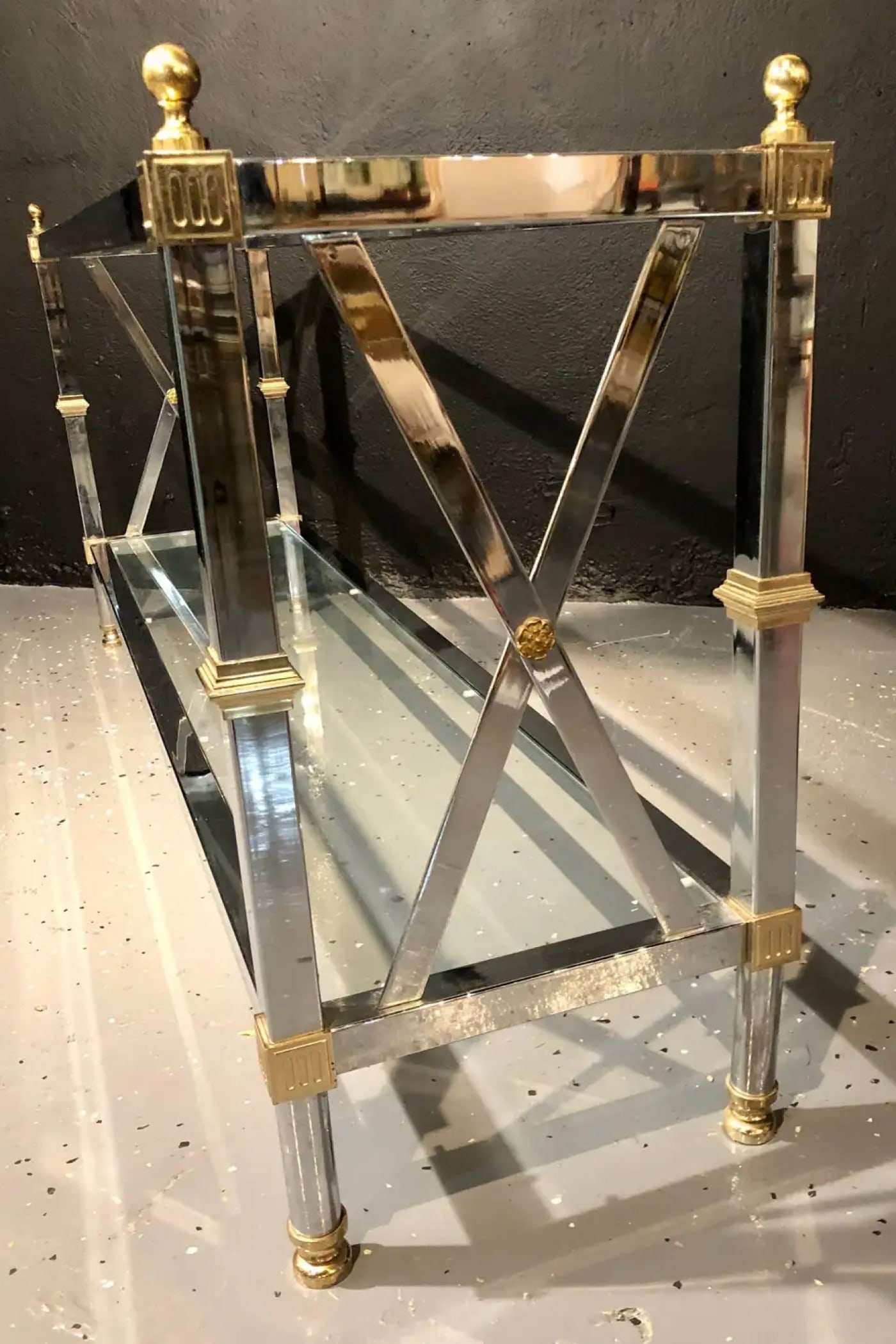 Hollywood Regency Style Console / TV Table Steel and Brass Jansen Fashioned - 12