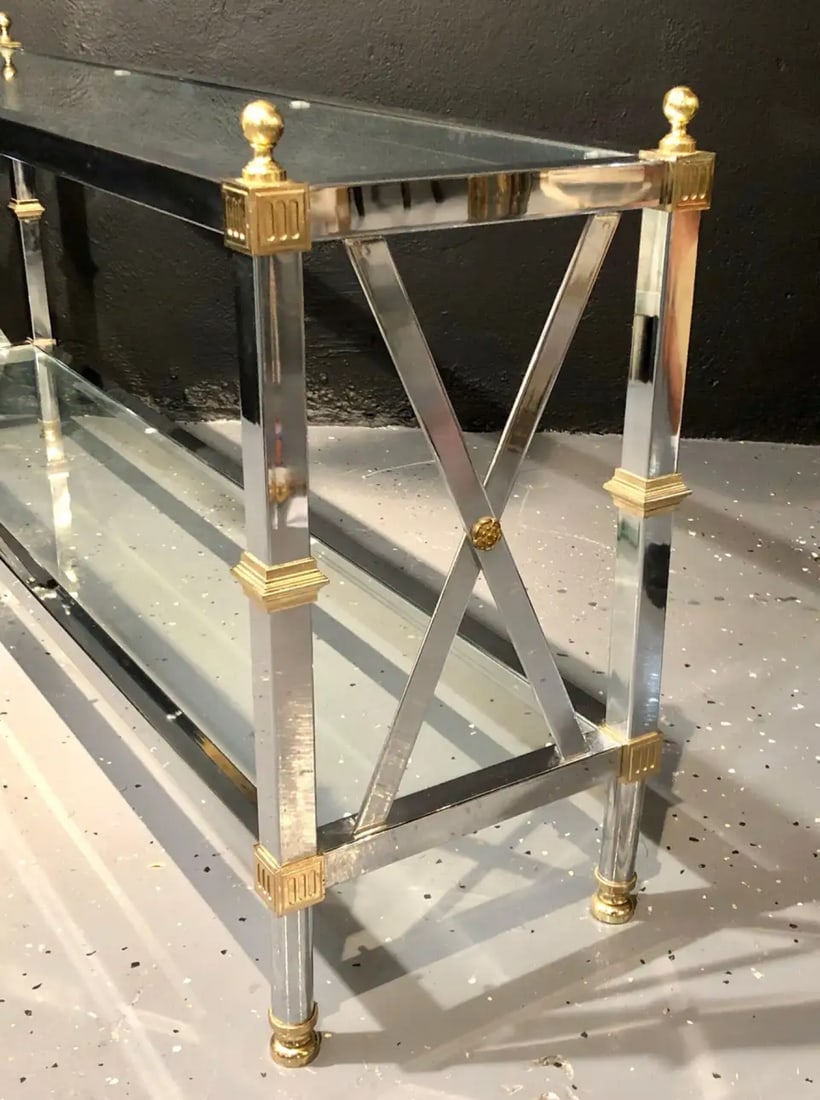 Hollywood Regency Style Console / TV Table Steel and Brass Jansen Fashioned - 5