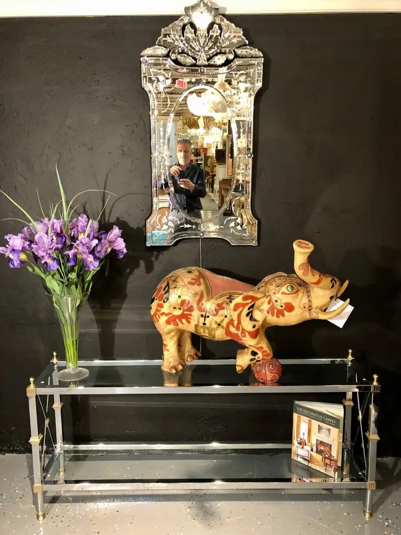 Hollywood Regency Style Console / TV Table Steel and Brass Jansen Fashioned - 6