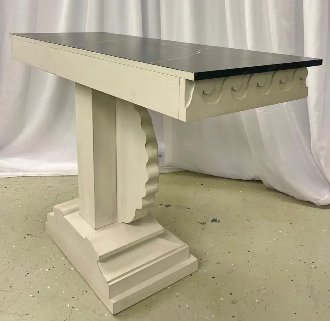 Pair of Hollywood Regency Style Shell From Console Tables, Faux Marble Top - 12