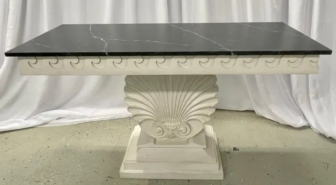 Pair of Hollywood Regency Style Shell From Console Tables, Faux Marble Top - 8
