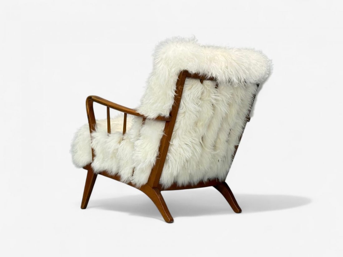 Danish Modern, Beech, Mongolian Fur, Lounge Chair, Denmark, 1950s - 12