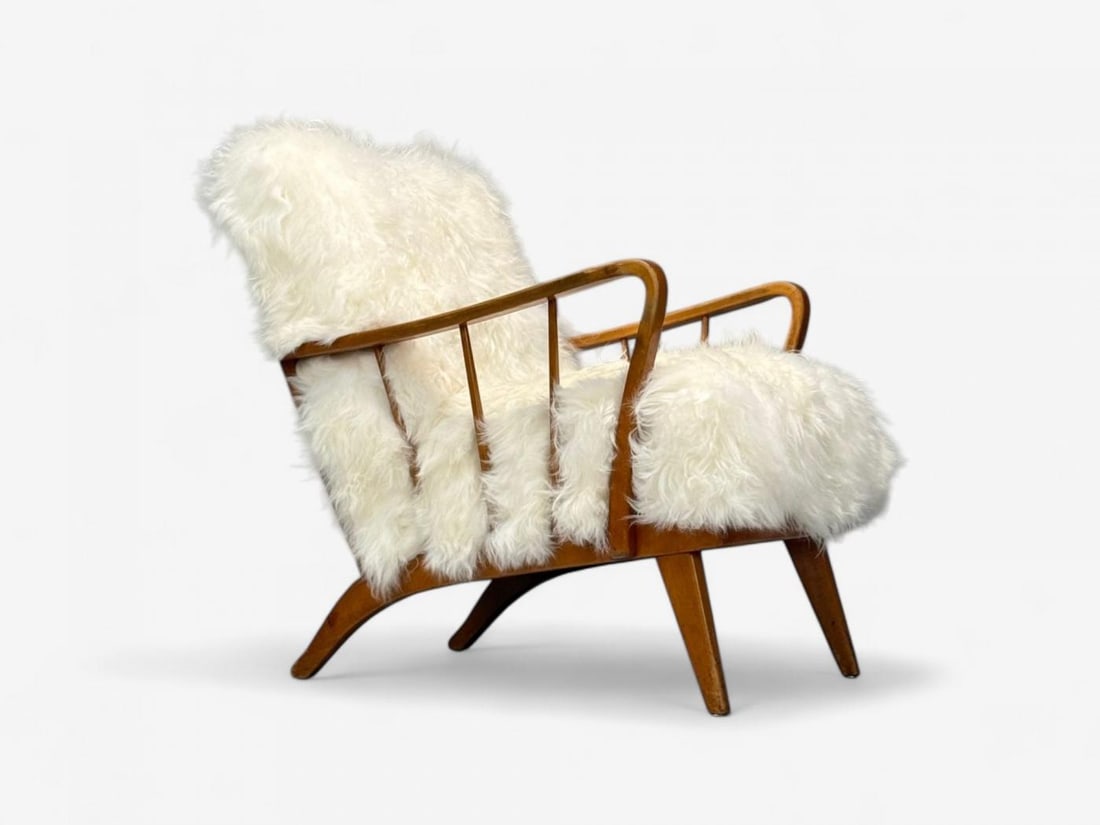 Danish Modern, Beech, Mongolian Fur, Lounge Chair, Denmark, 1950s - 5