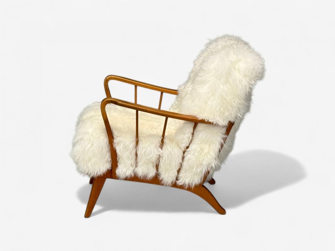 Danish Modern, Beech, Mongolian Fur, Lounge Chair, Denmark, 1950s - 9
