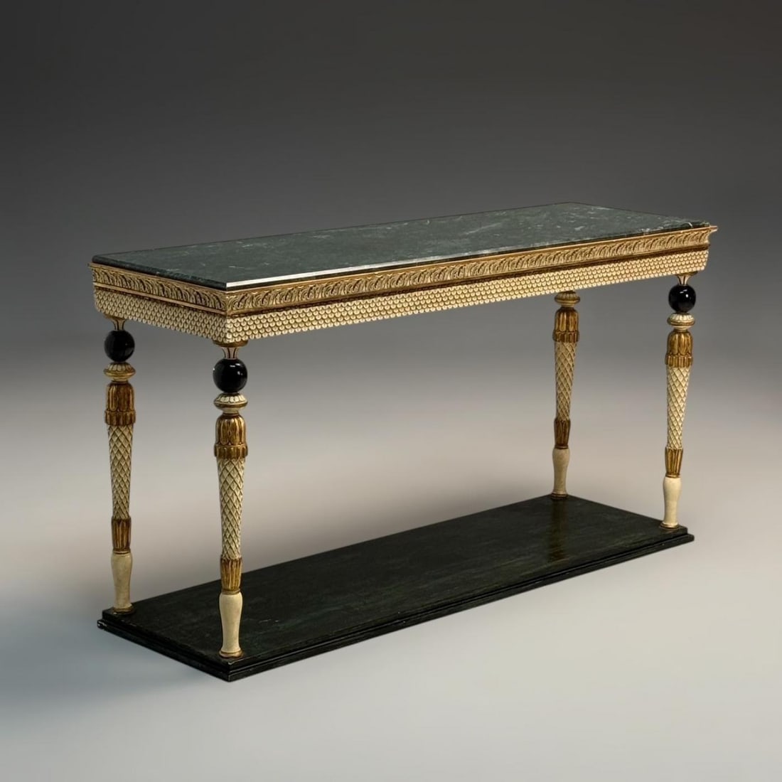 Maison Jansen Neoclassical Style Console Tables, Carved Wood, Green Marble - 4